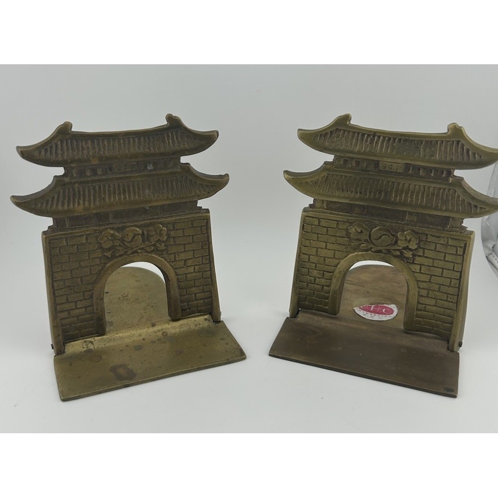 Vintage Brass Pagoda Bookends - Ancient Chinese House‎ Design - 1 Set